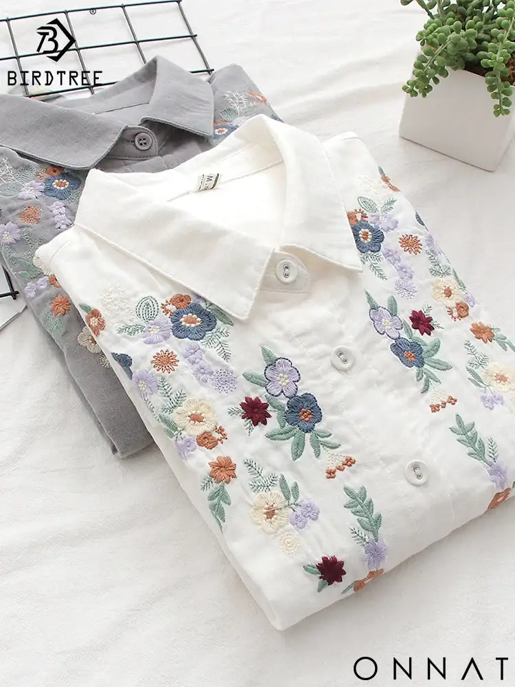 🌺 Camisa Aurora Bordada – 100% Algodão 🌺 Tops