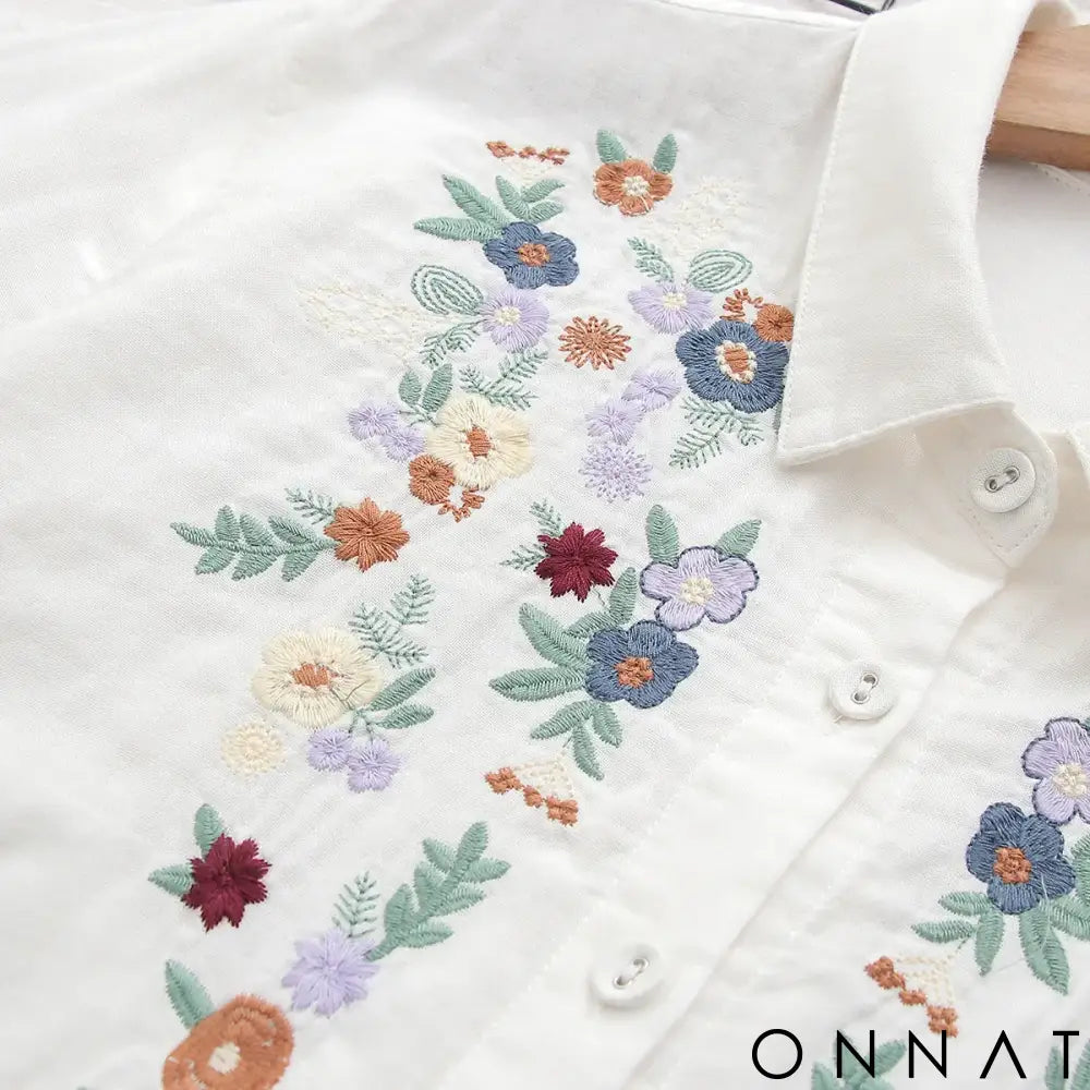 🌺 Camisa Aurora Bordada – 100% Algodão 🌺 Tops