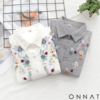 🌺 Camisa Aurora Bordada – 100% Algodão 🌺 Tops