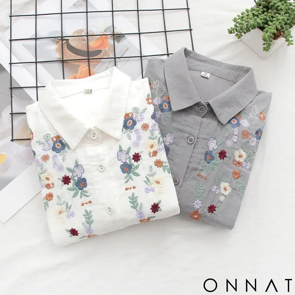 🌺 Camisa Aurora Bordada – 100% Algodão 🌺 Tops