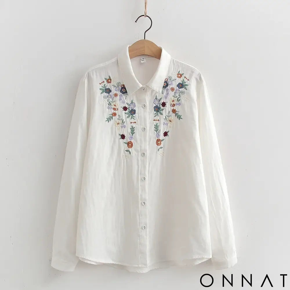 🌺 Camisa Aurora Bordada – 100% Algodão 🌺 White / M Tops
