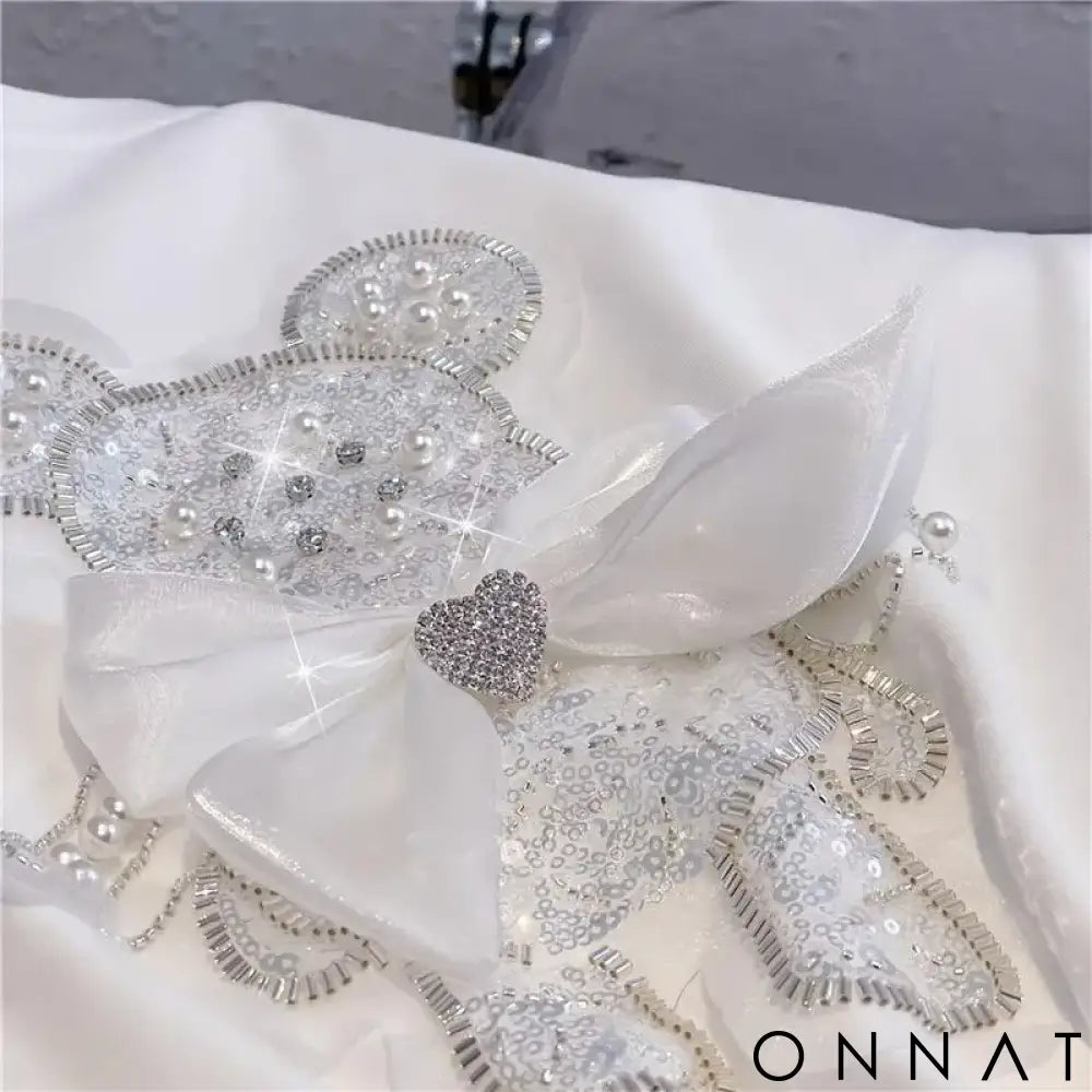 Extra Large Plus Size Women’s Clothing Shiny Bowknot Bear T-shirt Heavy Industry Technology Diamond Inlay Korean T Shirt