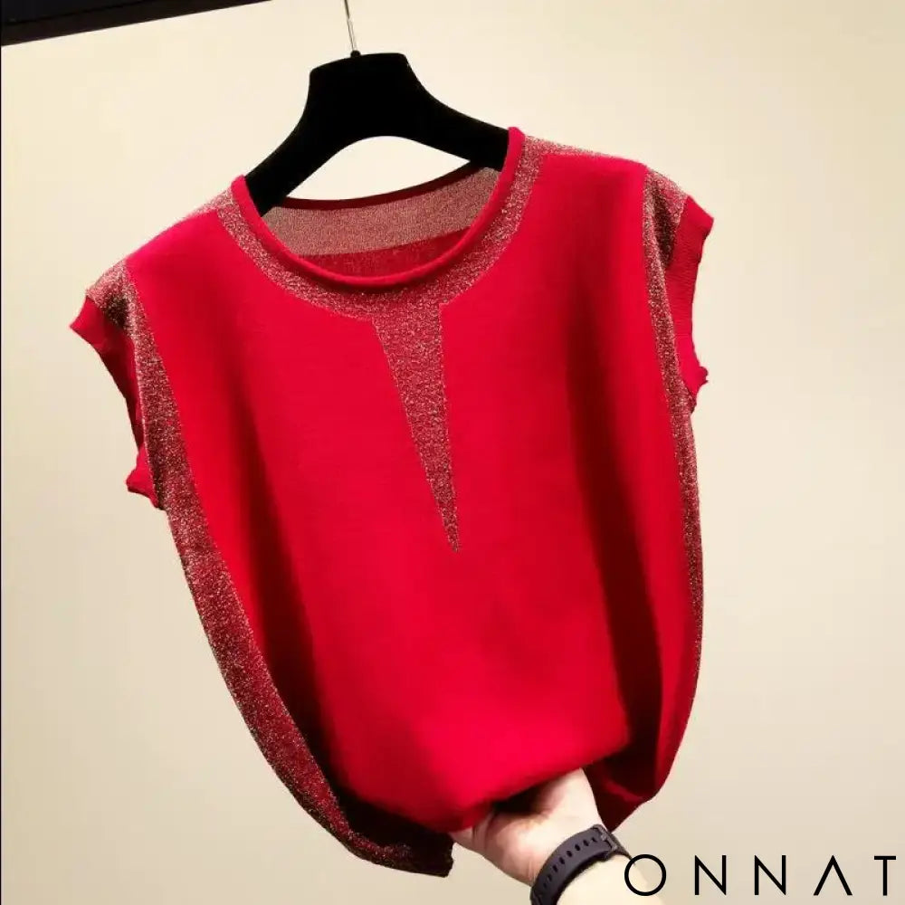 Summer Women Knitted T Shirt Patchwork Short Sleeve Tees Contrast Color Top Korean Fashion Womens Clothing 2024 Tee