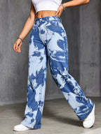 Calça Feminina Jeans Reta Onnat com Estampa Artística Única e Confortável