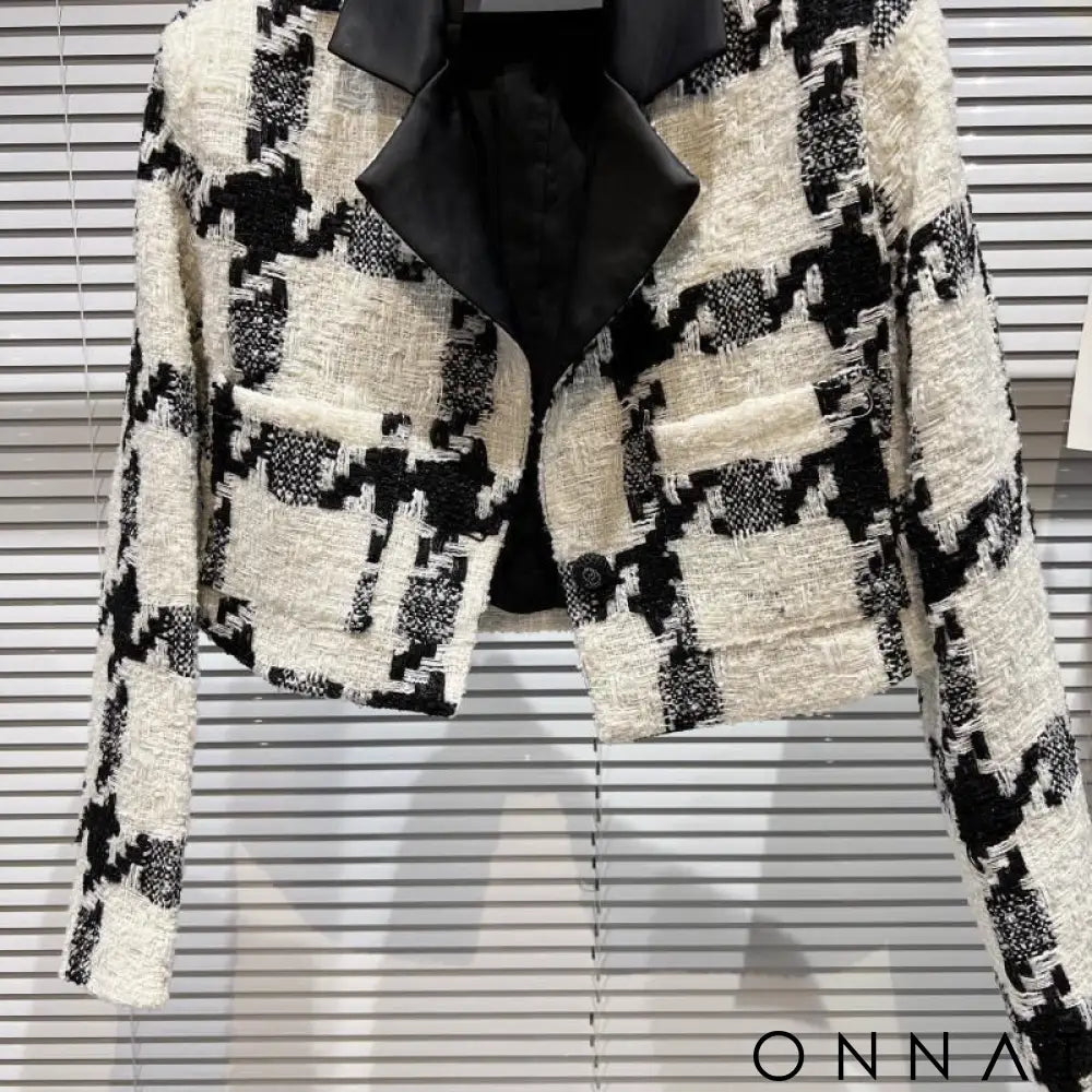 Black and White Houndstooth Wool Jacket