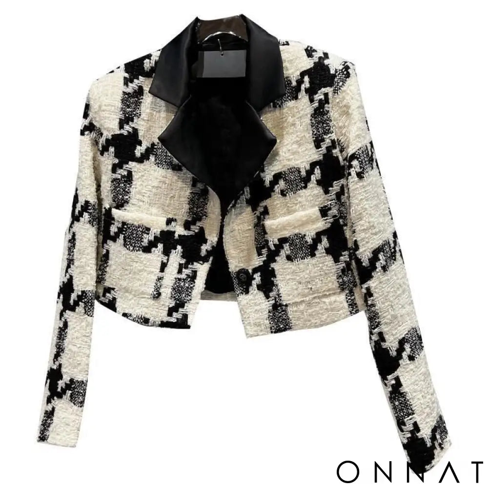 Black and White Houndstooth Wool Jacket