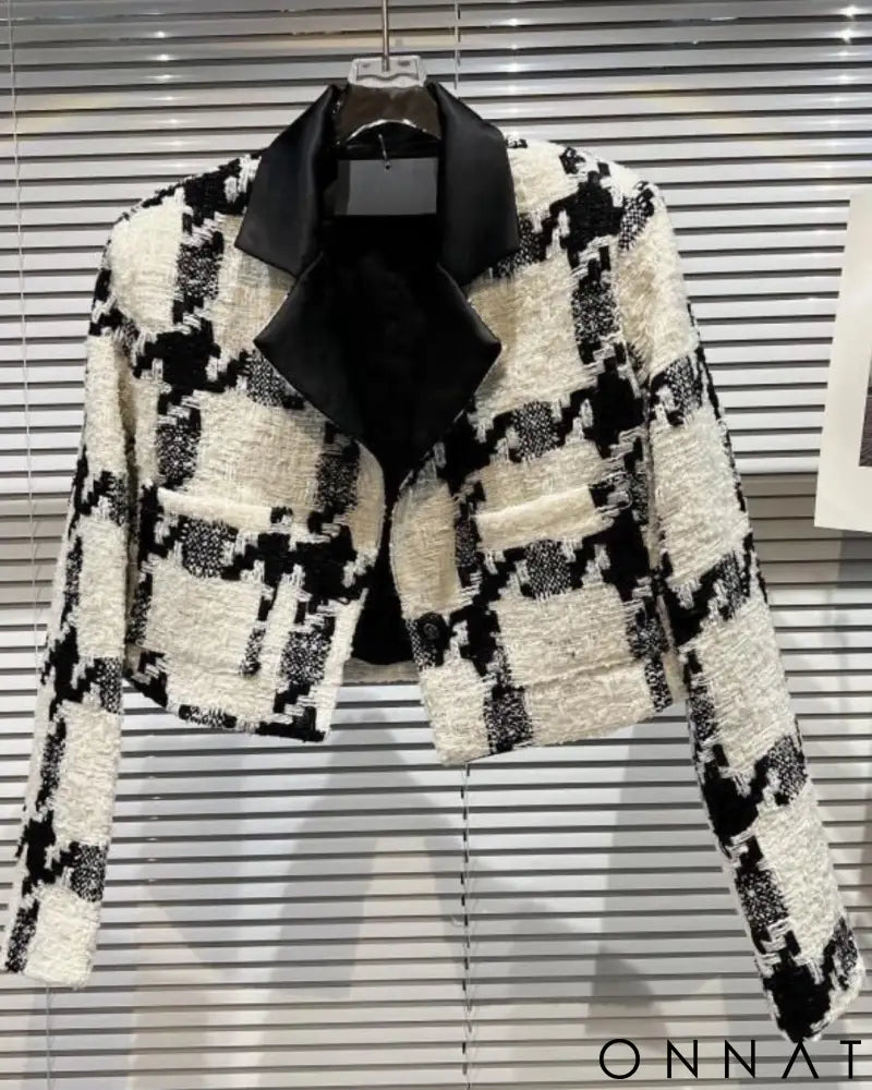 Black and White Houndstooth Wool Jacket