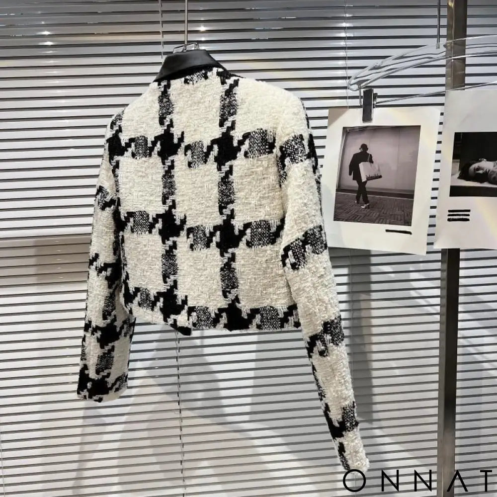 Black and White Houndstooth Wool Jacket