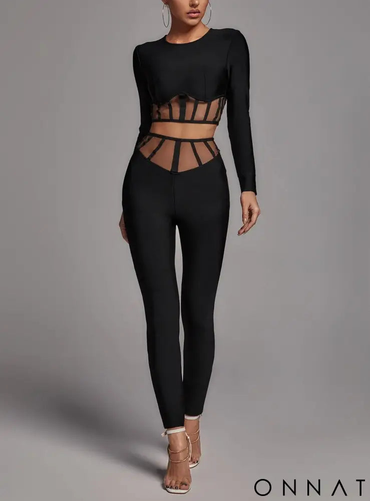 Black Corset Style Top & Pants Set