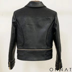 Black Detachable Leather Gold Button Biker Jacket