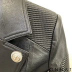 Black Detachable Leather Gold Button Biker Jacket