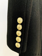 Black Double Breasted Gold Button Wool Coat