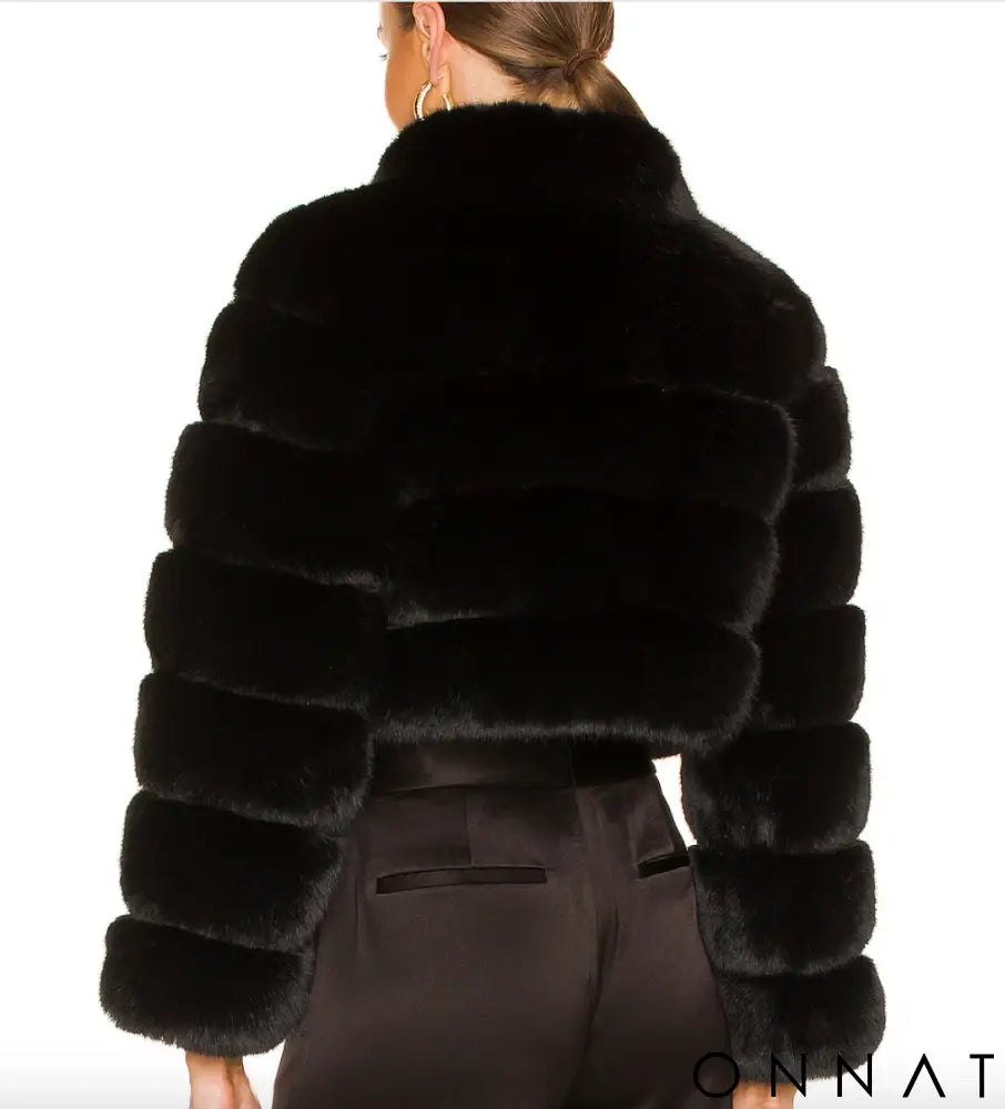 Black Faux Fox Fur Bomber Jacket