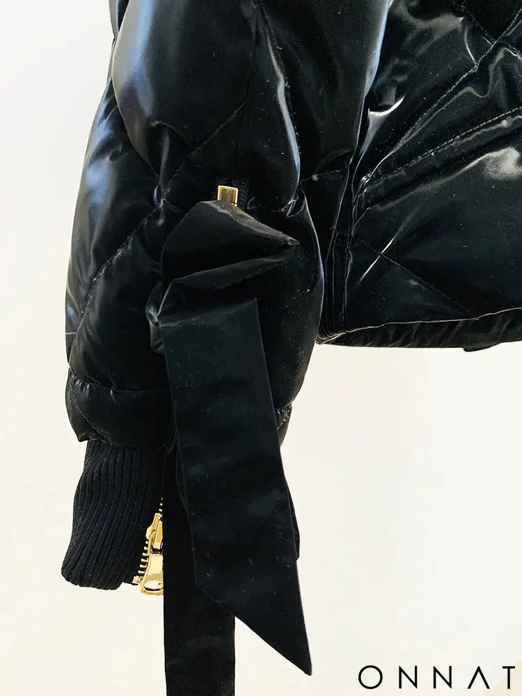 Black Gold Button Puffer Jacket