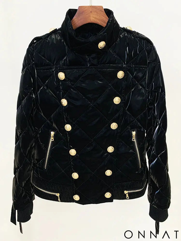 Black Gold Button Puffer Jacket