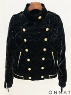 Black Gold Button Puffer Jacket