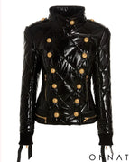 Black Gold Button Puffer Jacket