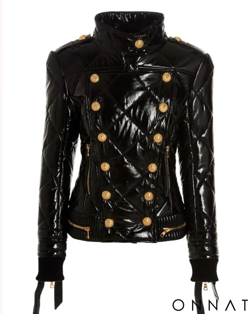 Black Gold Button Puffer Jacket