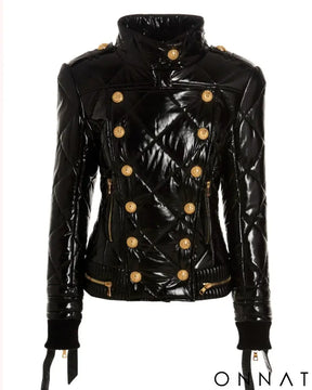 Black Gold Button Puffer Jacket