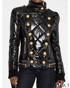 Black Gold Button Puffer Jacket