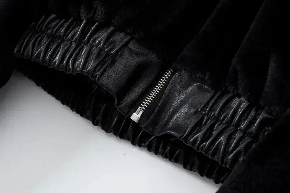 Black Hooded Faux Fox Fur Bomber Jacket