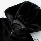 Black Hooded Faux Fox Fur Bomber Jacket