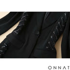 Black Lace Up Long Blazer