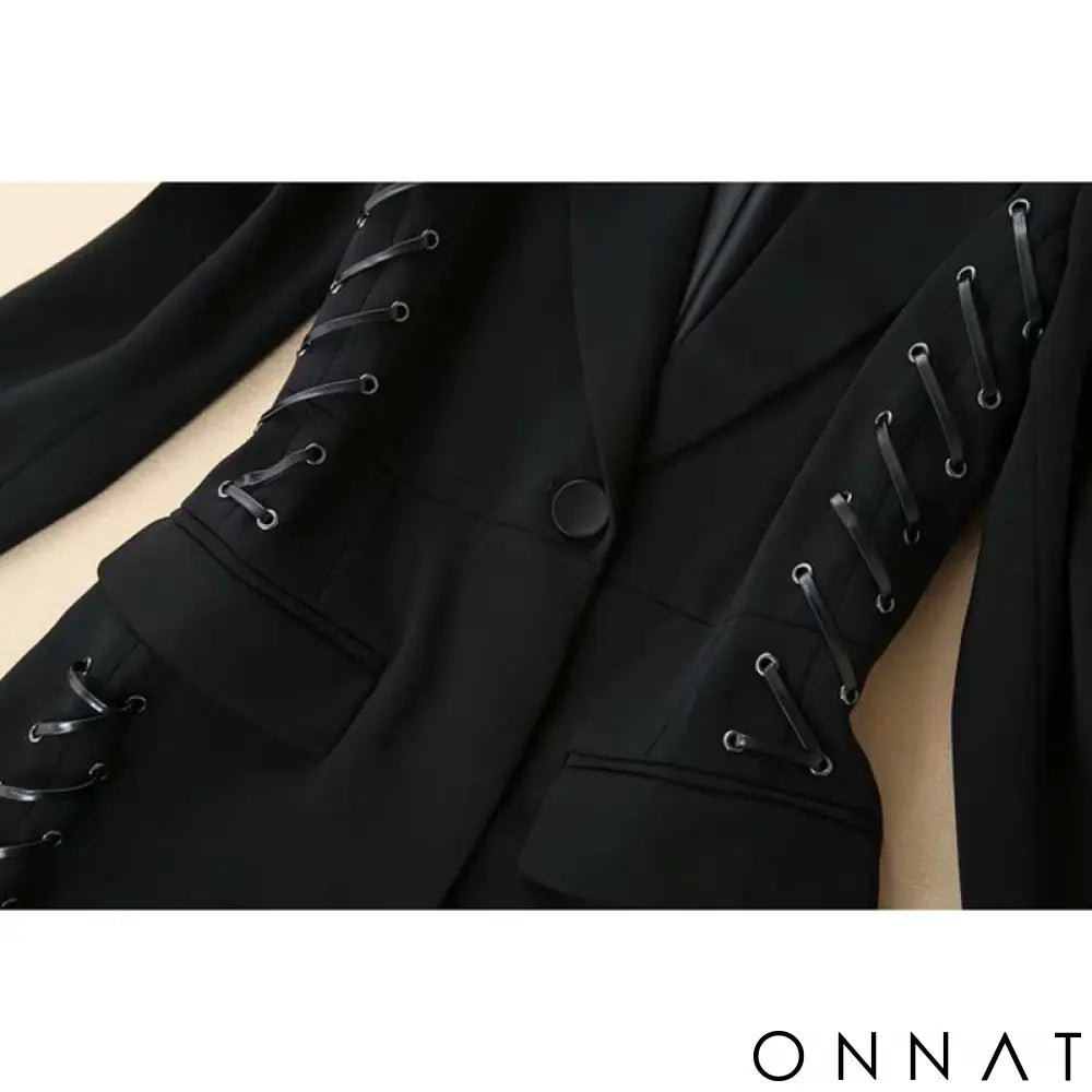 Black Lace Up Long Blazer