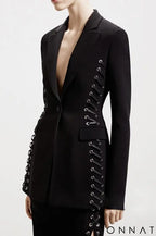 Black Lace Up Long Blazer S