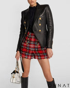 Black Leather Double Breasted Gold Button Blazer