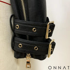 Black Leather Gold Button Biker Jacket