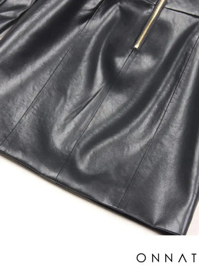 Black Leather Gold Button Blazer Dress