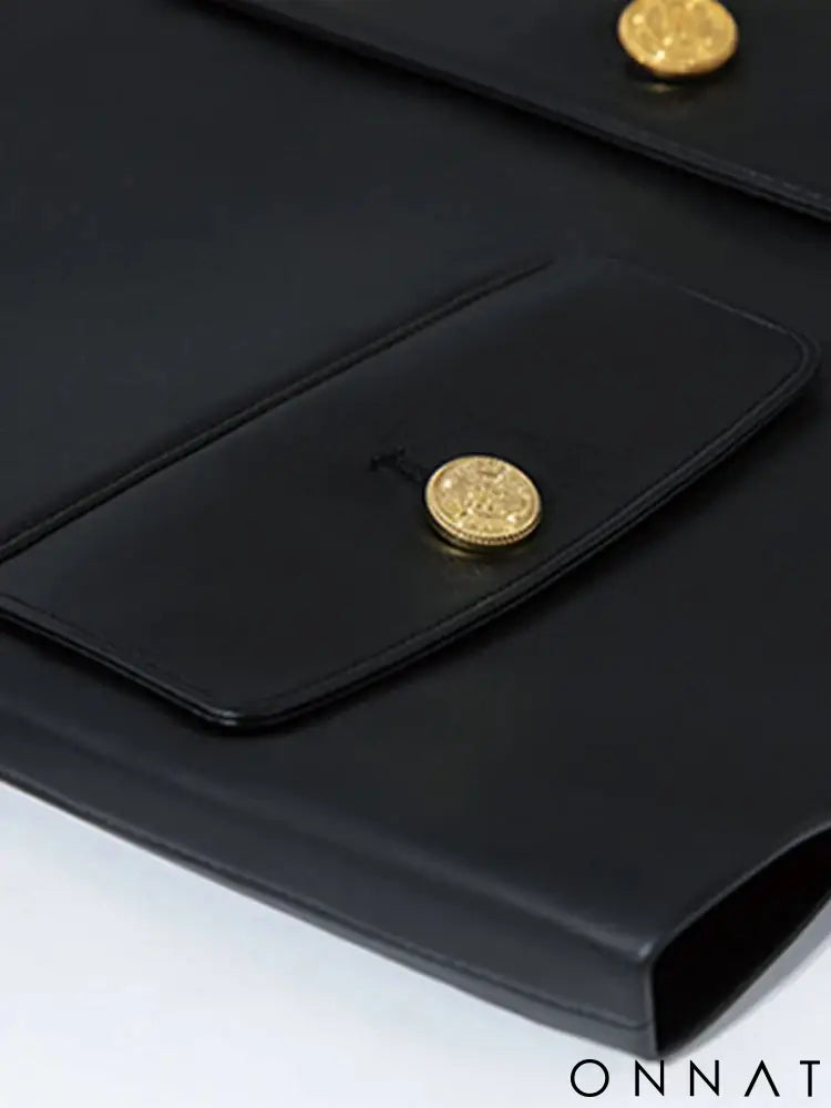 Black Leather Gold Button Jacket