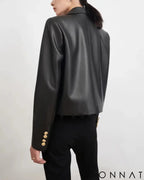 Black Leather Gold Button Jacket