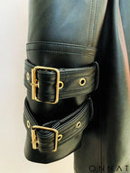 Black Leather Gold Button Trench Coat