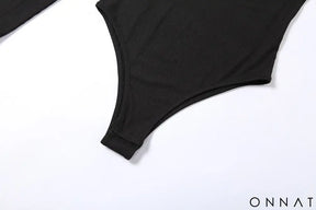 Black One Shoulder Turtleneck Bodysuit Tops