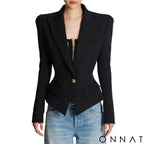 Black Peak Lapel Gold Button Blazer
