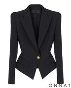Black Peak Lapel Gold Button Blazer