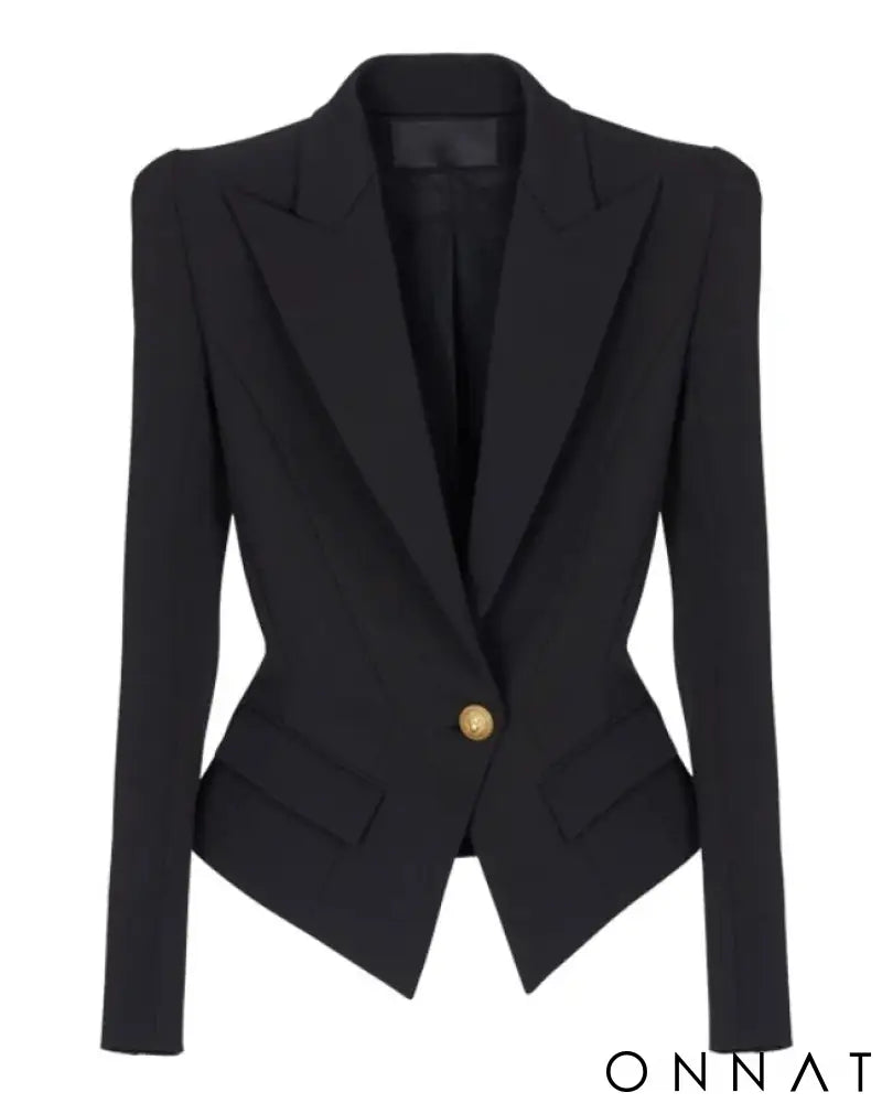Black Peak Lapel Gold Button Blazer