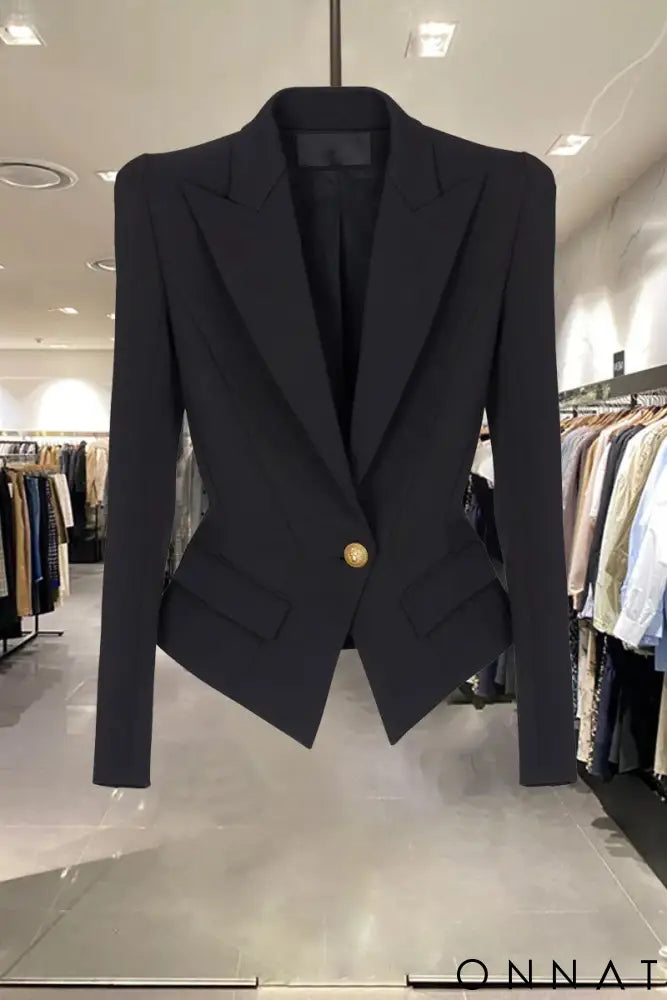 Black Peak Lapel Gold Button Blazer