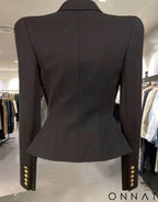 Black Peak Lapel Gold Button Blazer