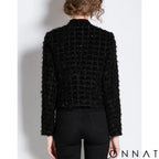 Black Ribbed Tweed Gold Button Jacket