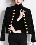 Black Ribbed Tweed Gold Button Jacket S