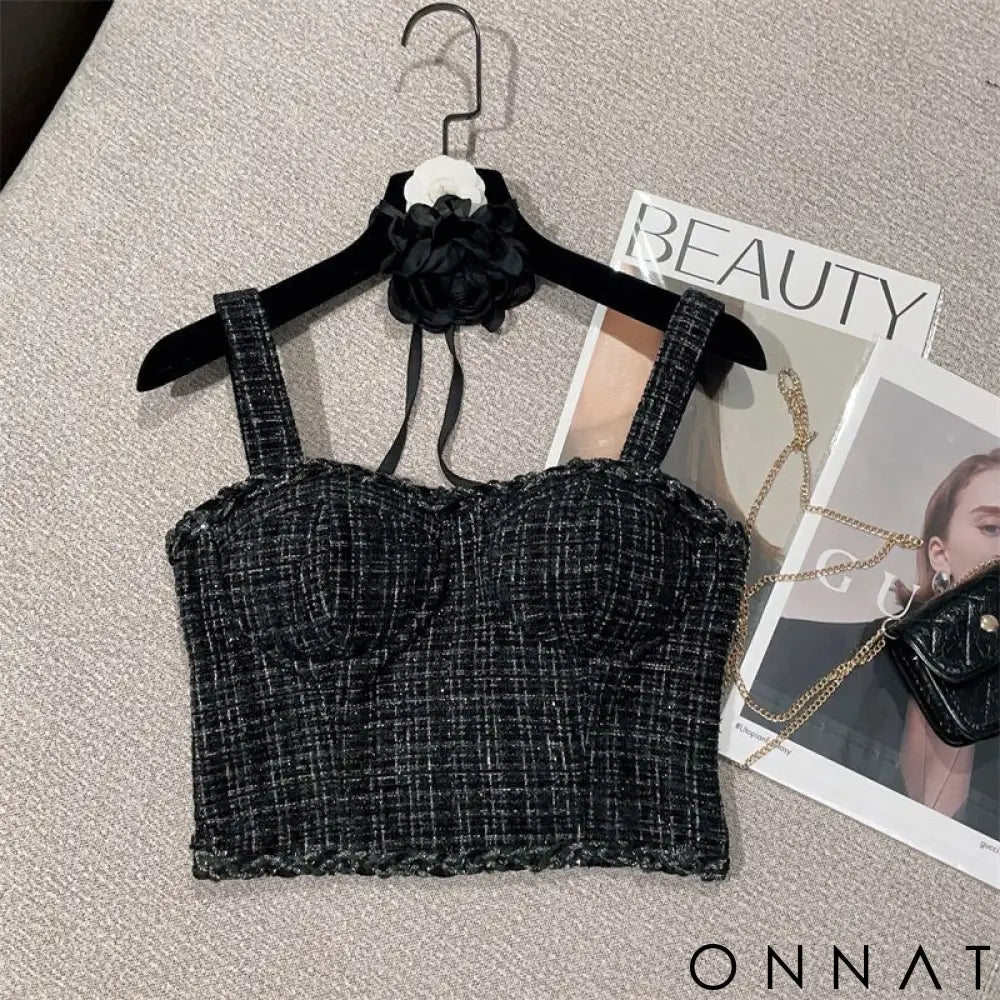 Black Tweed Cropped Top & Matching Skirt Set