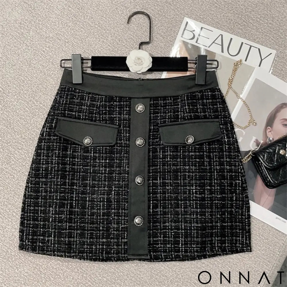 Black Tweed Cropped Top & Matching Skirt Set