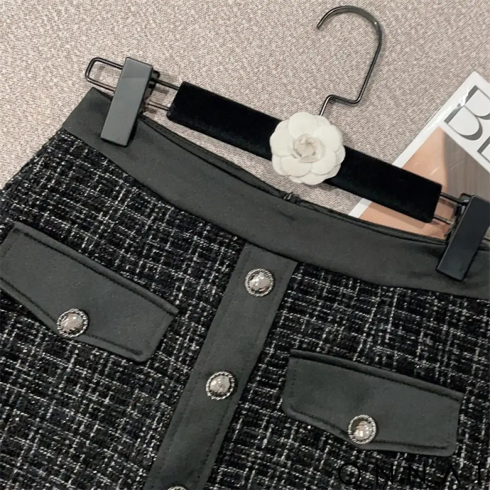 Black Tweed Cropped Top & Matching Skirt Set