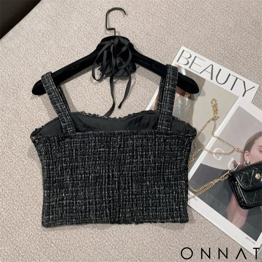 Black Tweed Cropped Top & Matching Skirt Set