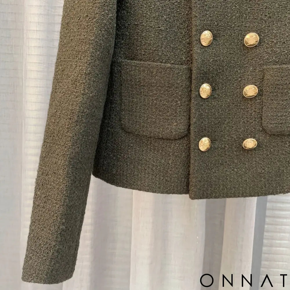 Black Tweed Gold Button Wool Jacket