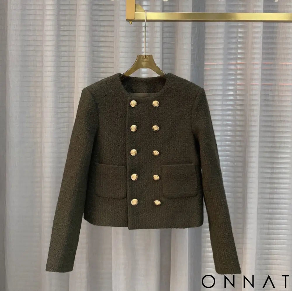 Black Tweed Gold Button Wool Jacket