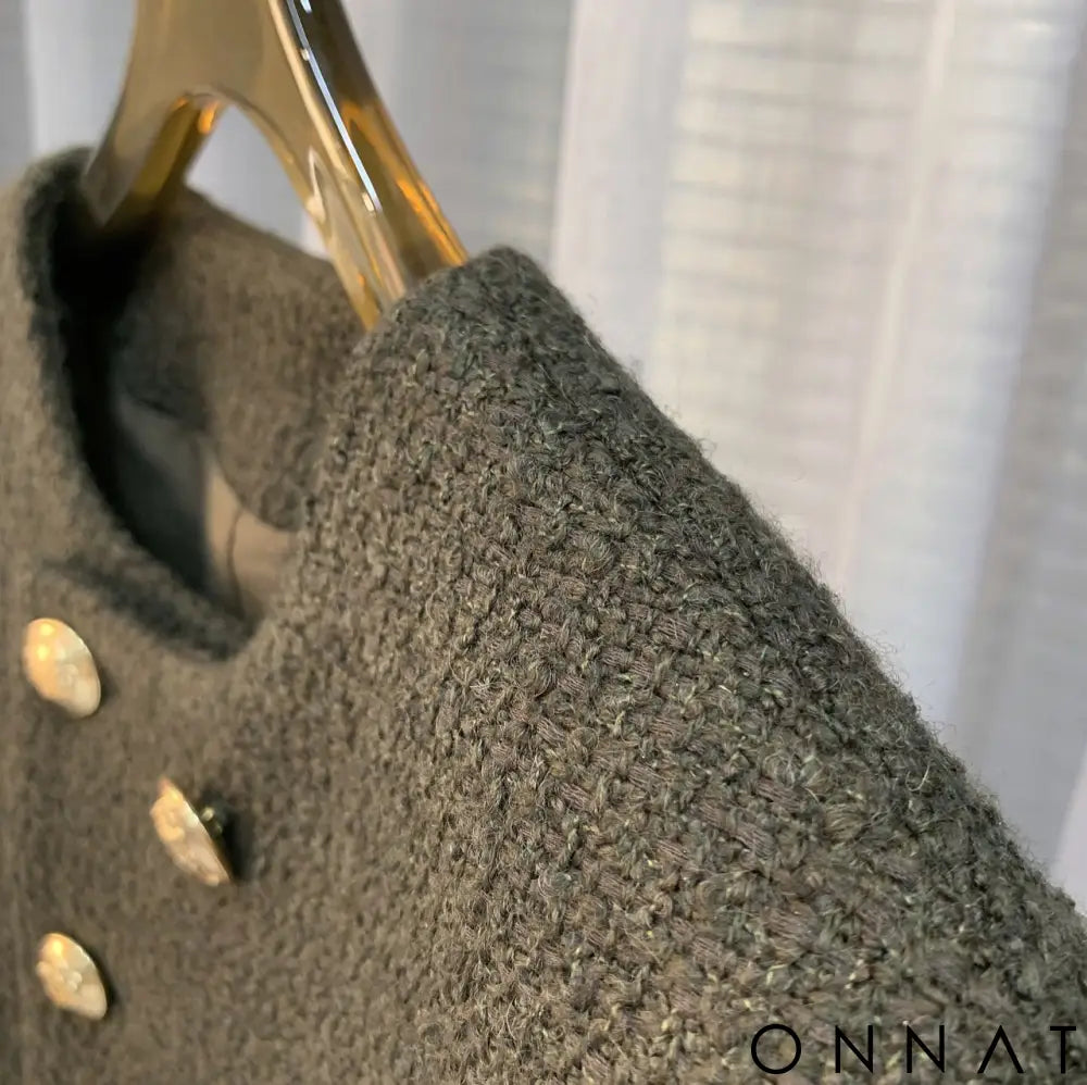 Black Tweed Gold Button Wool Jacket